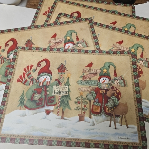 Other - Vintage 5-Piece Set Christmas Snowmen Cork Backing Placemats